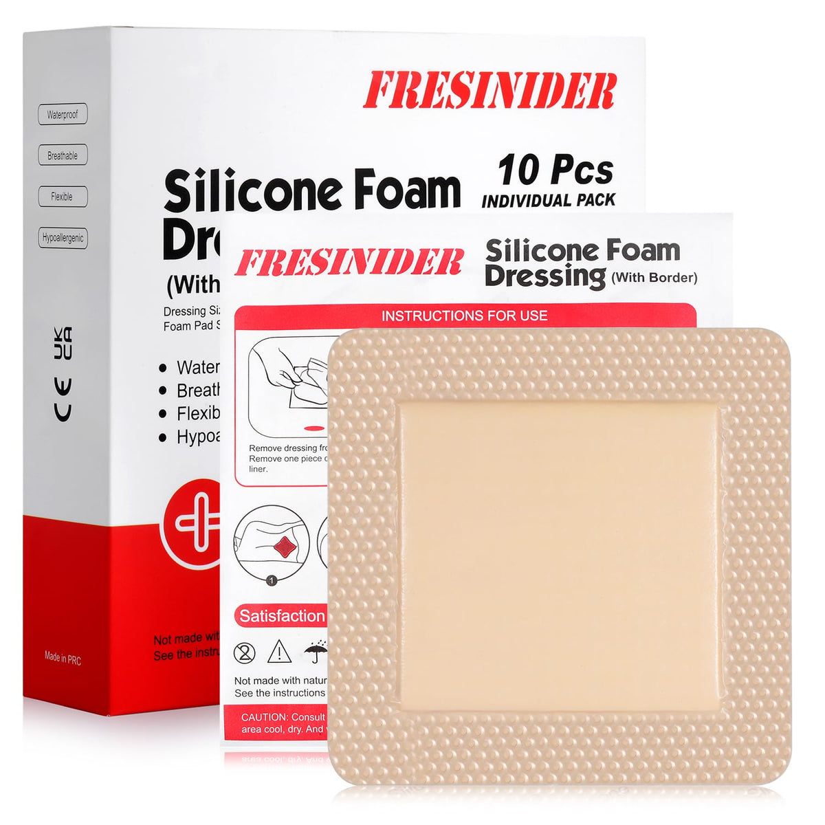 FRESINIDER silicone foam dressing border close-up shows gentle adhesion for sensitive skin