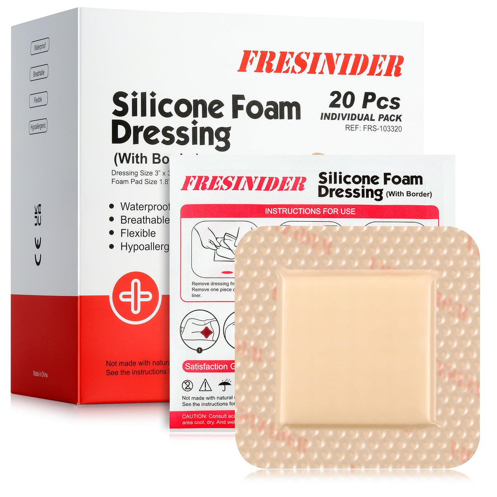 FRESINIDER silicone foam dressing border closeup showing gentle skin-safe adhesion