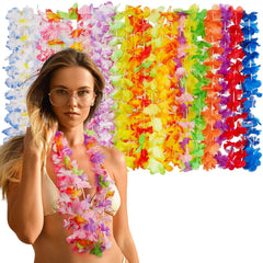 Freyalife Hawaiian leis 24-pack colorful display for vibrant luau decor.