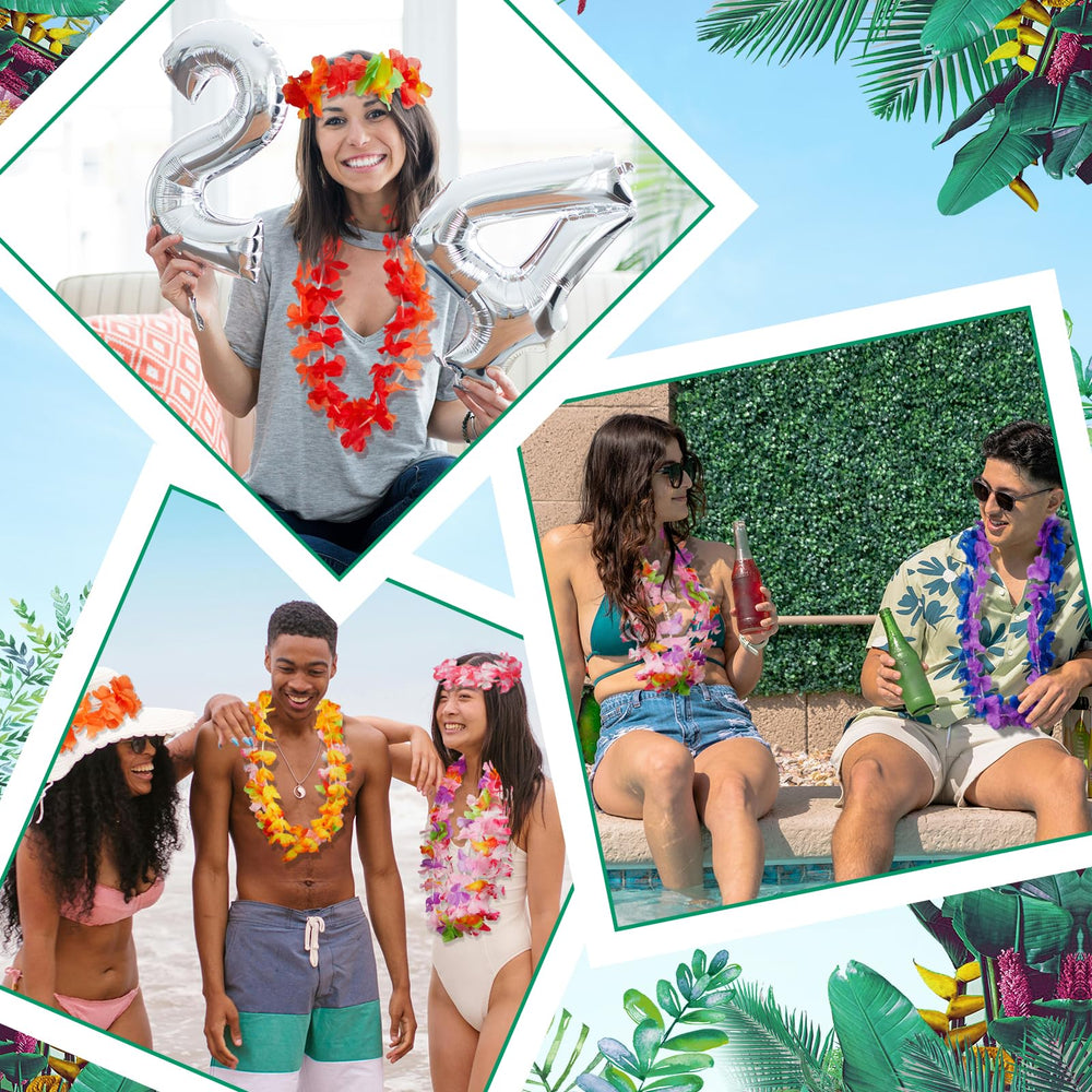 Multi-color Freyalife leis accenting birthday celebration decor.