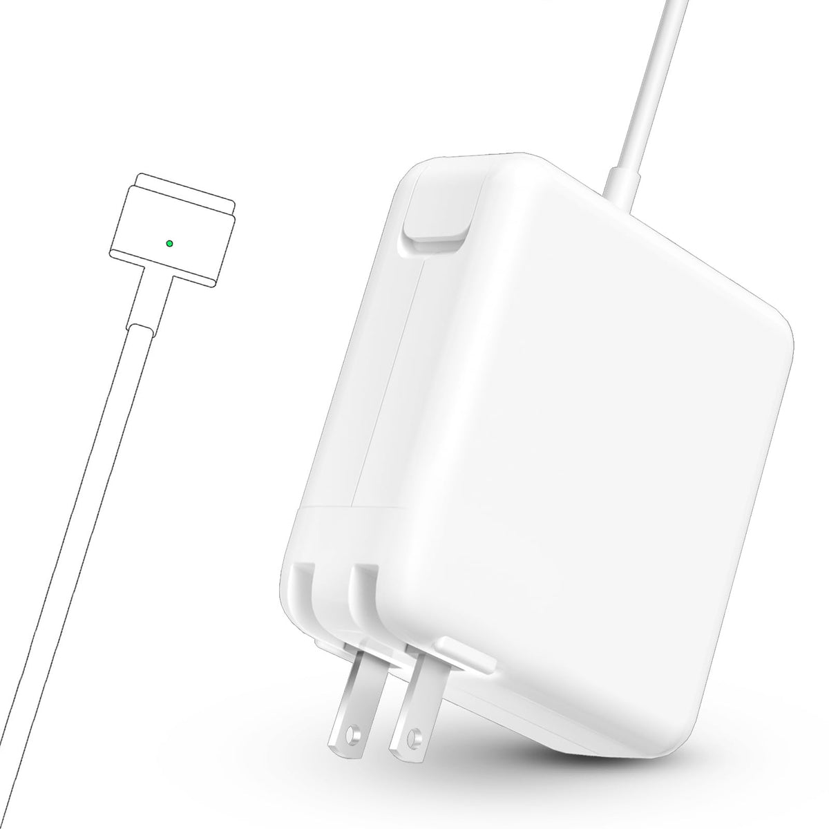 Fribug 85W Mag2 charger with T-Tip connects to MacBook Pro models.