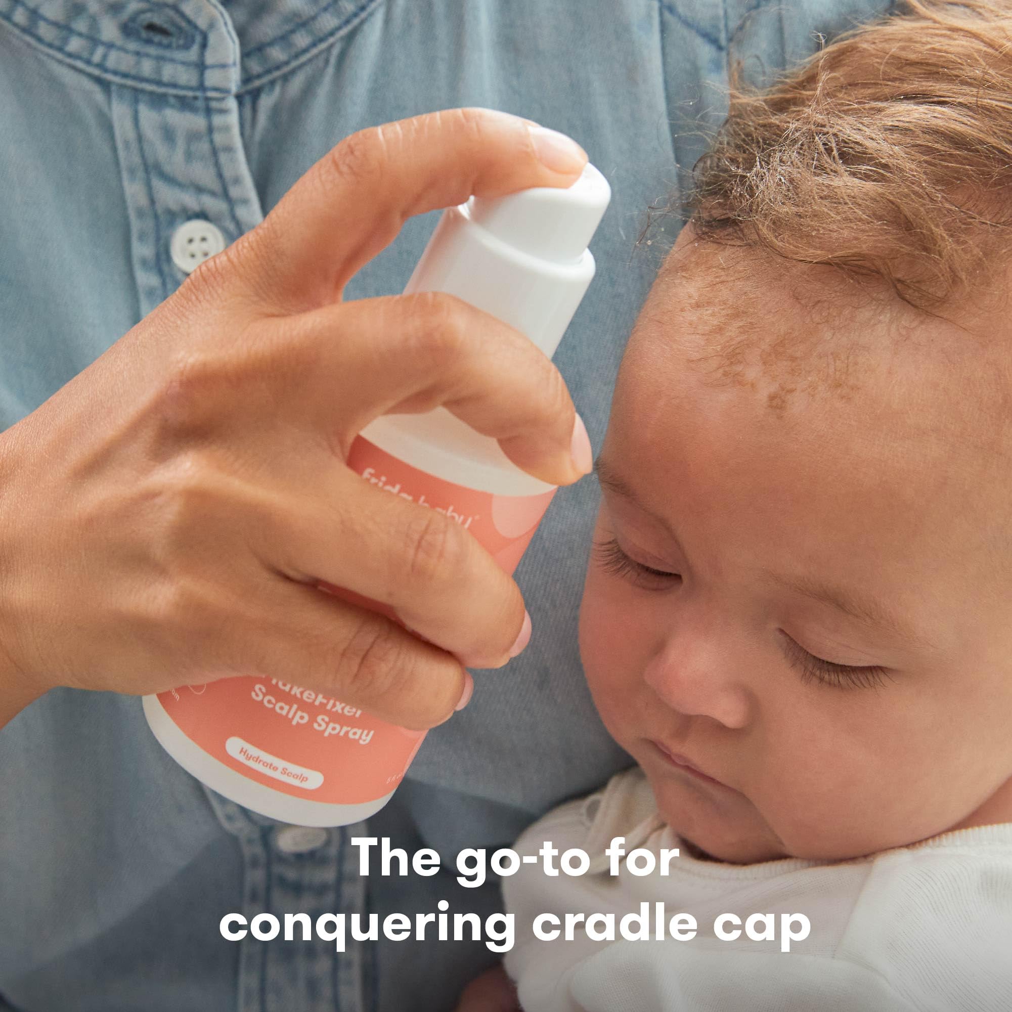 Frida Baby cradle cap mask application in tub preparing scalp for cleansing