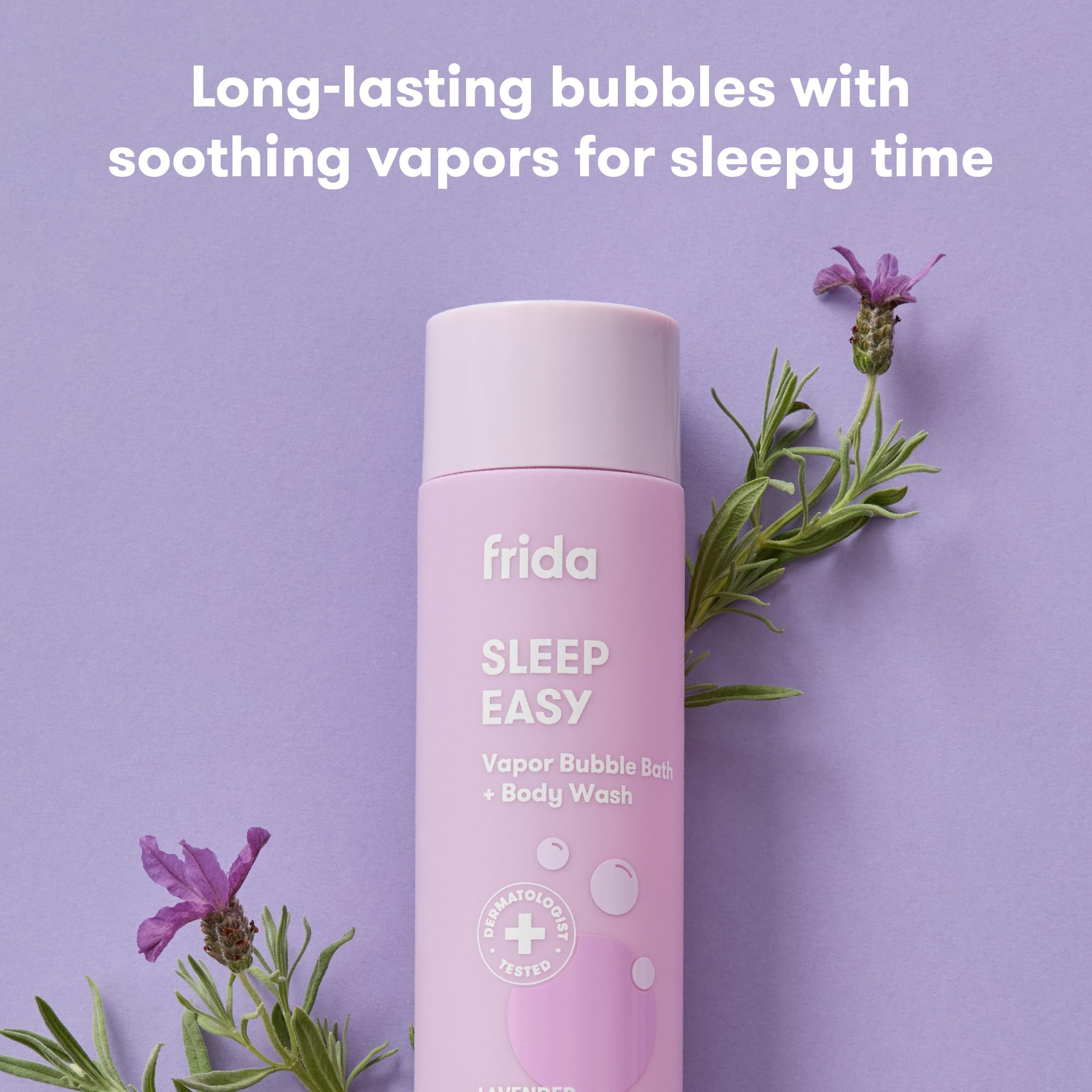 Frida Baby Lavender Body Wash foamy lather supports sensitive skin during cleansing.