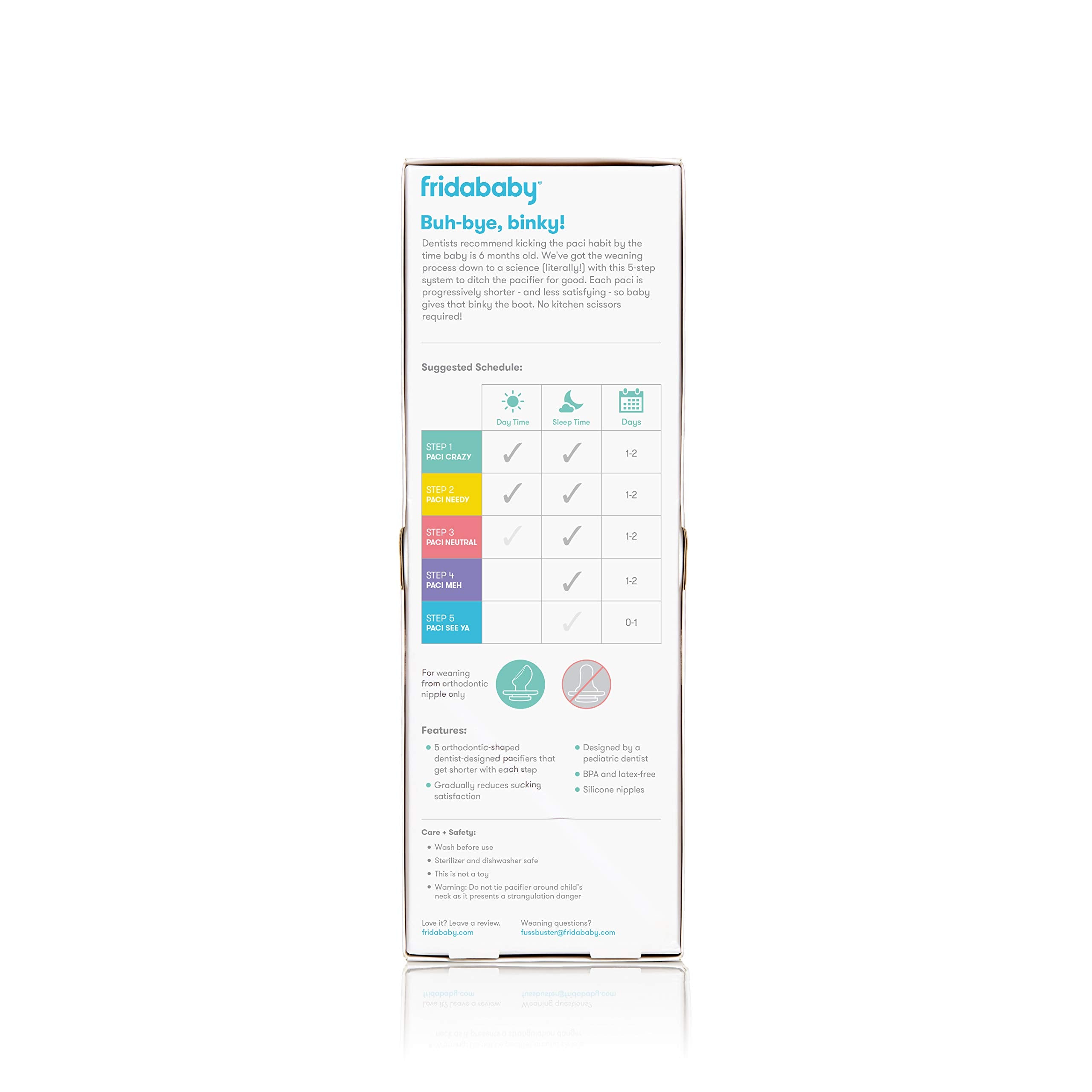 Frida Baby silicone paci weaning step-4 nipple close-up displays the next phase of transition.