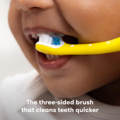 Frida Baby Triple-Angle Toothhugger blue brush helps gentle toddler brushing