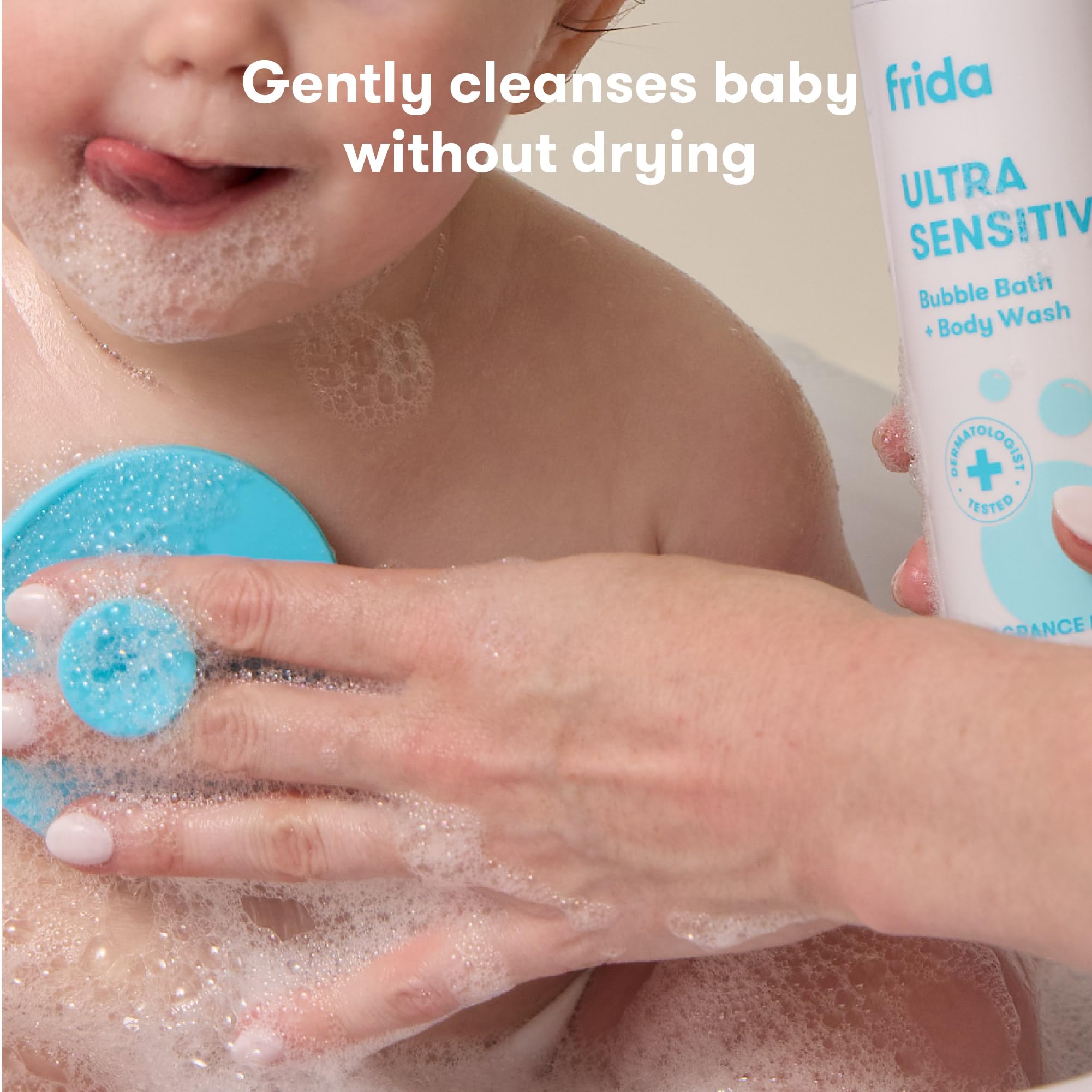 Frida Baby Twist-to-lock cap close-up demonstrates spill-free design.