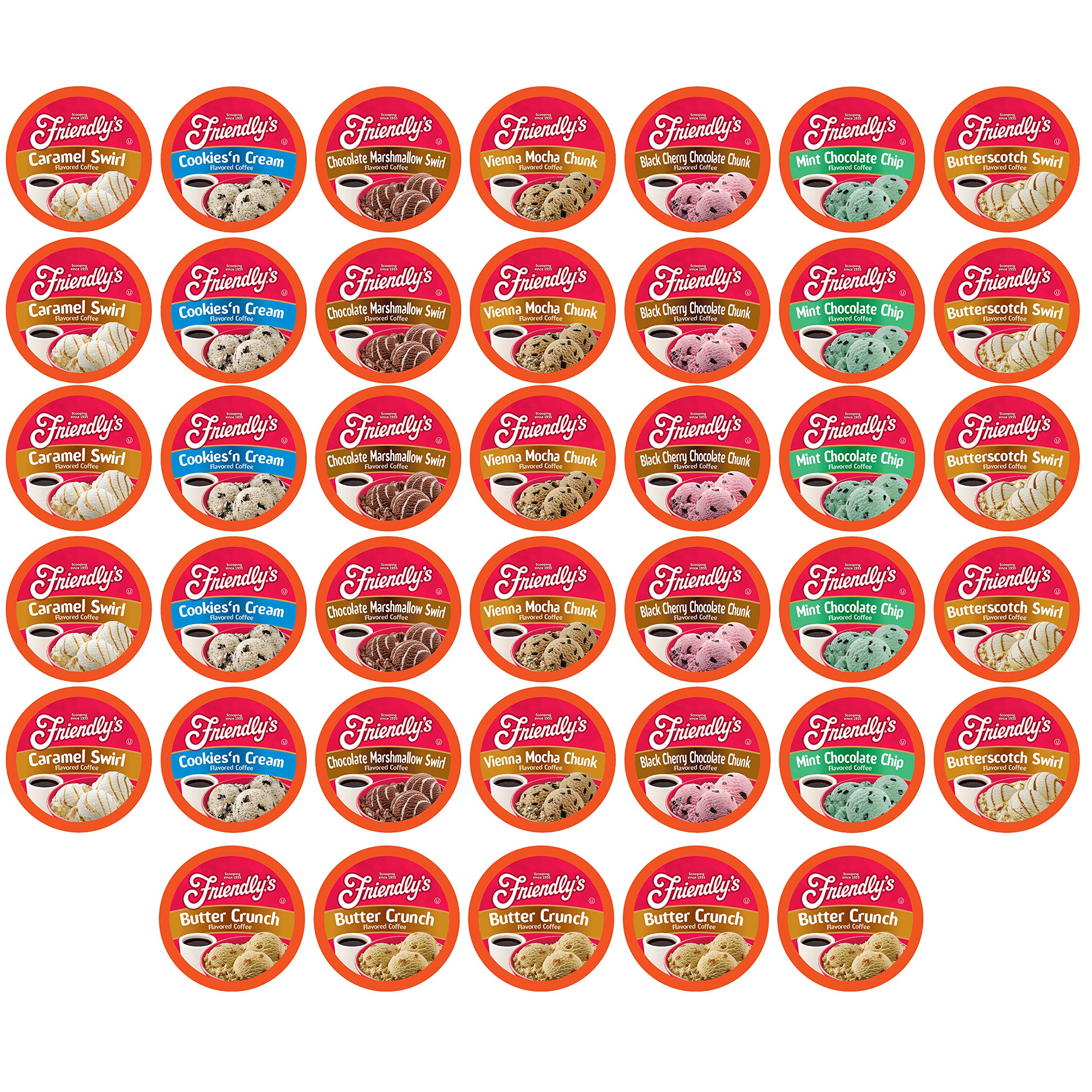 Friendly's coffee pods assorted ice cream flavors box front, ideal for quick Keurig flavor variety.