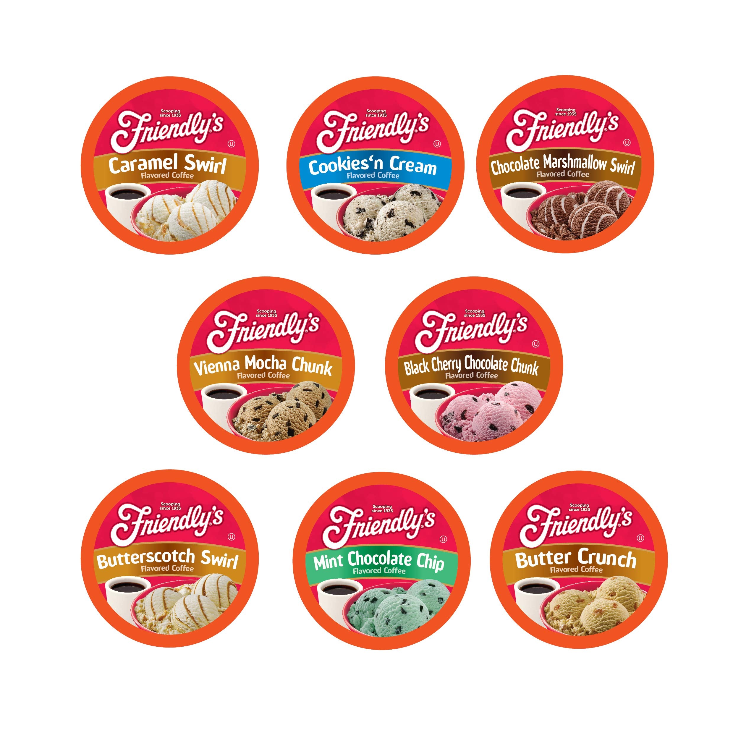Friendly's chocolate marshmallow flavor pod with creamy ribbon.