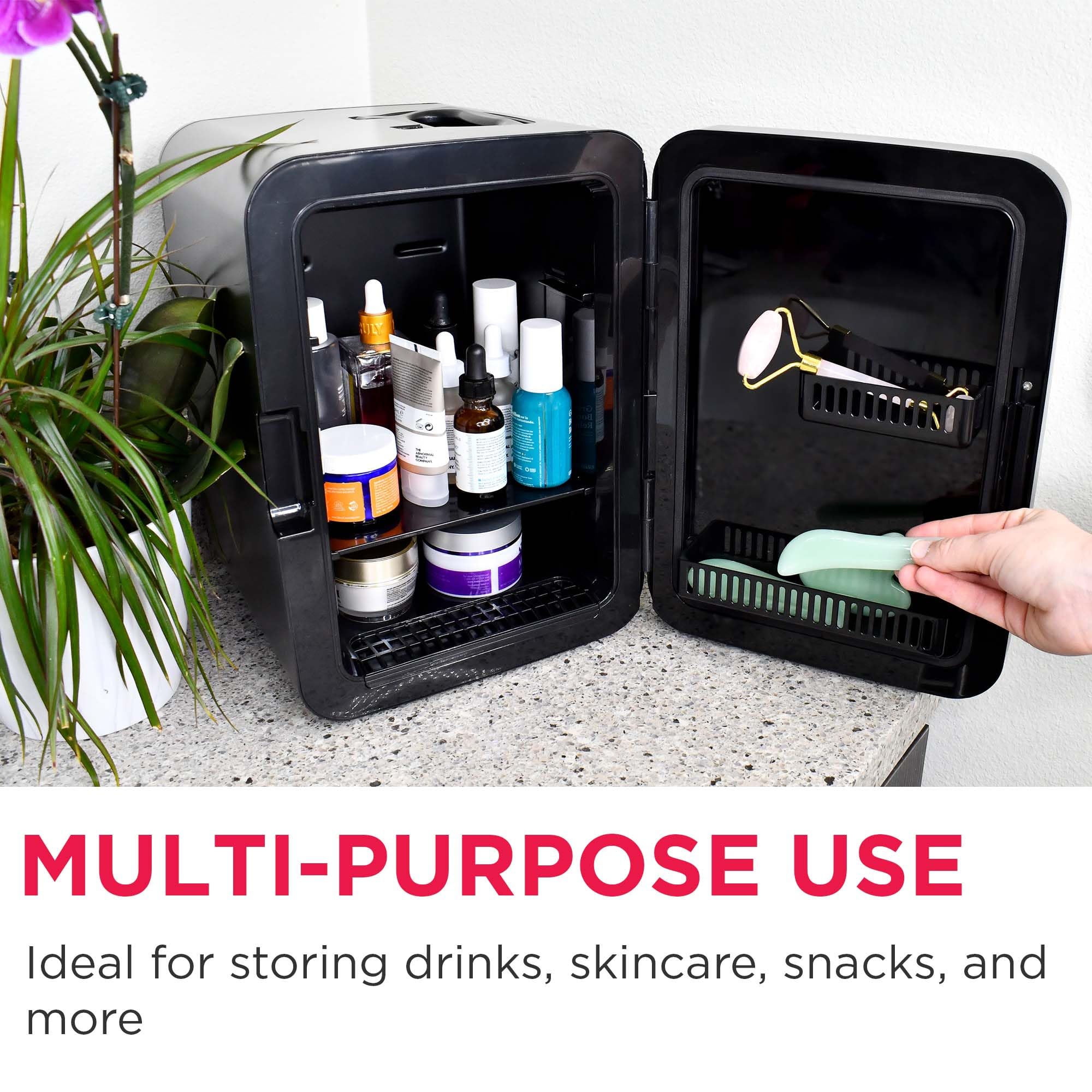 Frigidaire mini fridge with locking latch for secure transport.