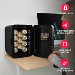 Frigidaire mini fridge with portable handle ideal for on-the-go use.