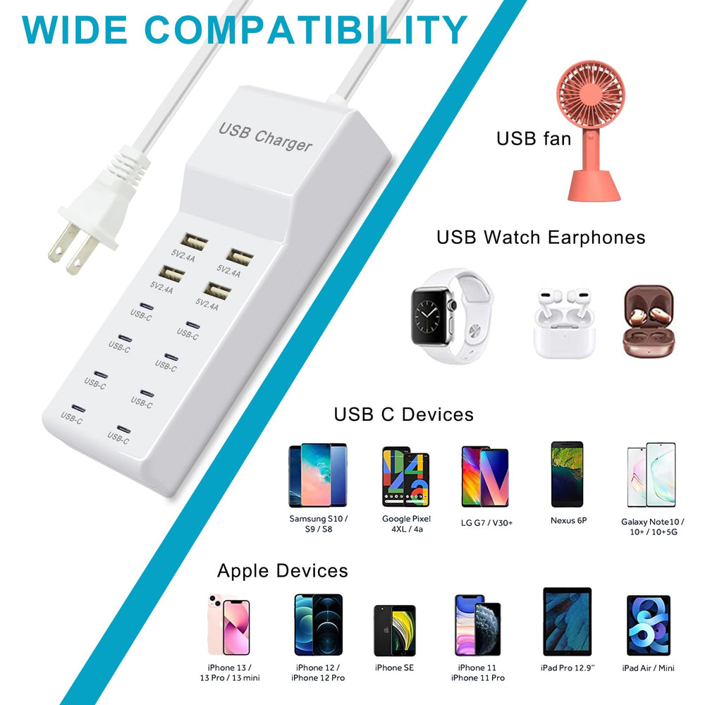 FRISATPOW 12-port charging station top view enabling clutter-free desk organization
