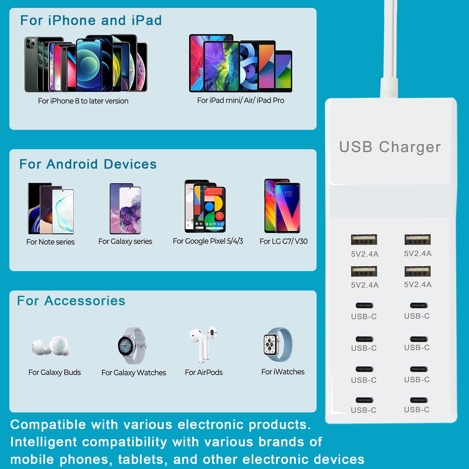 FRISATPOW desktop charging hub on a desk for phones and laptops