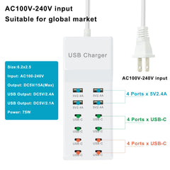 FRISATPOW USB C port array close-up emphasizing auto-detect charging