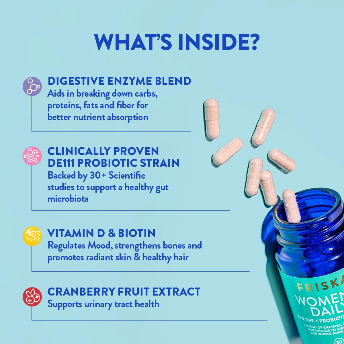 FRISKA Digestive Comfort after meals scene suggests lighter post-meal feeling.