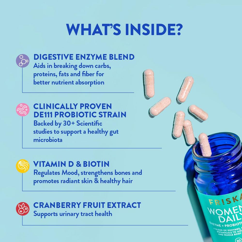 FRISKA Digestive Comfort after meals scene suggests lighter post-meal feeling.
