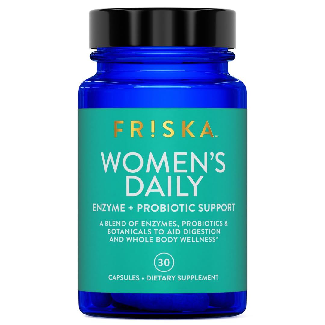 FRISKA Women's Digestive Enzymes bottle supports digestion after meals.