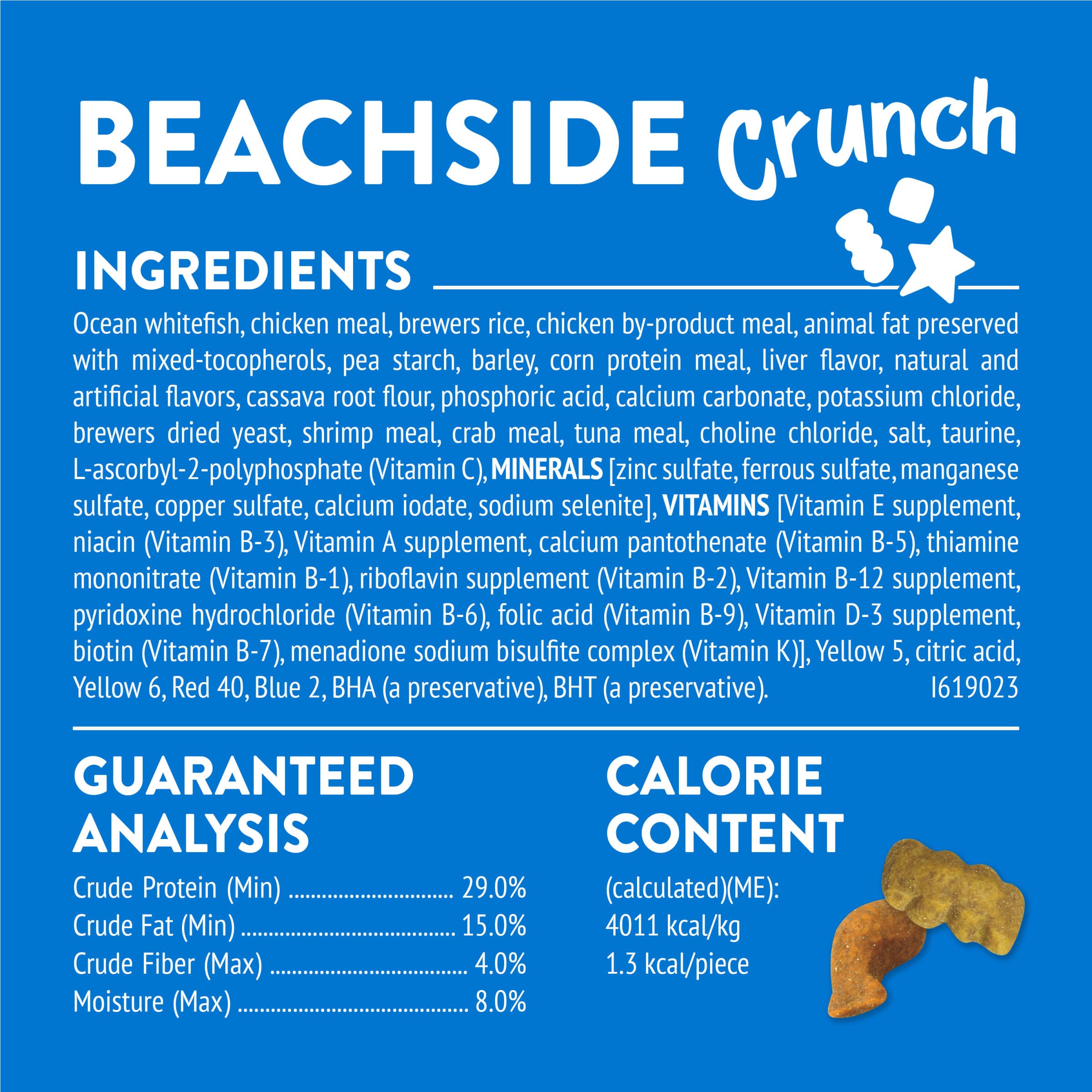 Friskies Beachside Crunch features playful shapes that attract a cat’s attention during snack time.