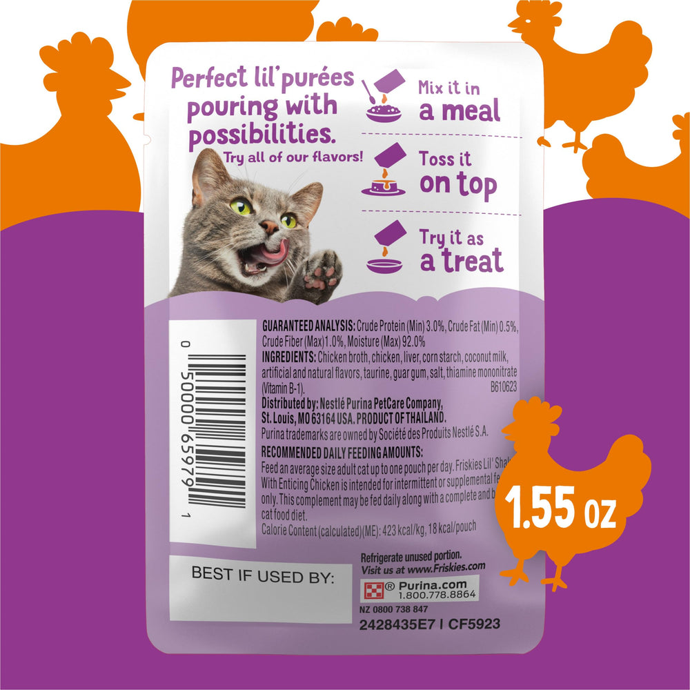 Friskies Lil’ Shakes as meal enhancer to boost flavor in kibble