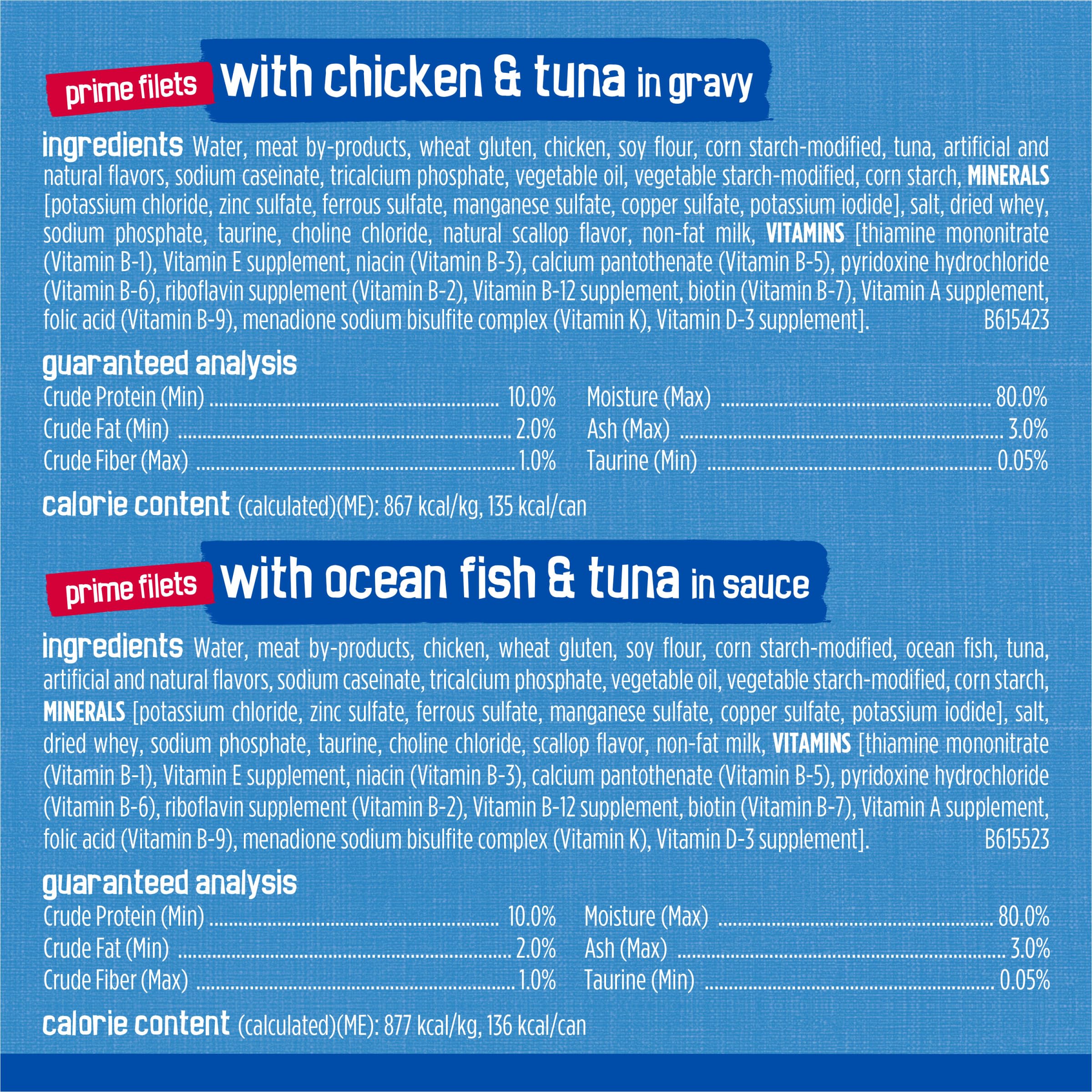 Friskies label highlights no artificial colors or preservatives.