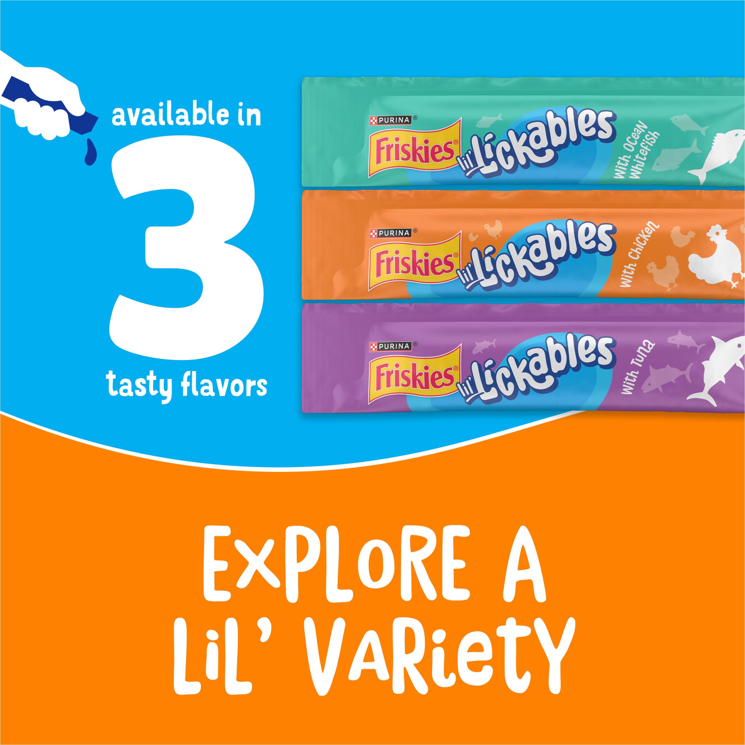 Friskies Lil’ Lickables ready-to-serve tube, ideal as a snack or food topper.