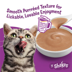 Friskies Lil’ Shakes smooth texture for easy licking and enjoyment