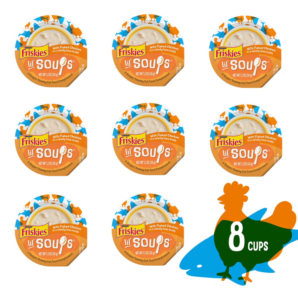 Friskies Lil' Soups real chicken texture close-up shows quality ingredients
