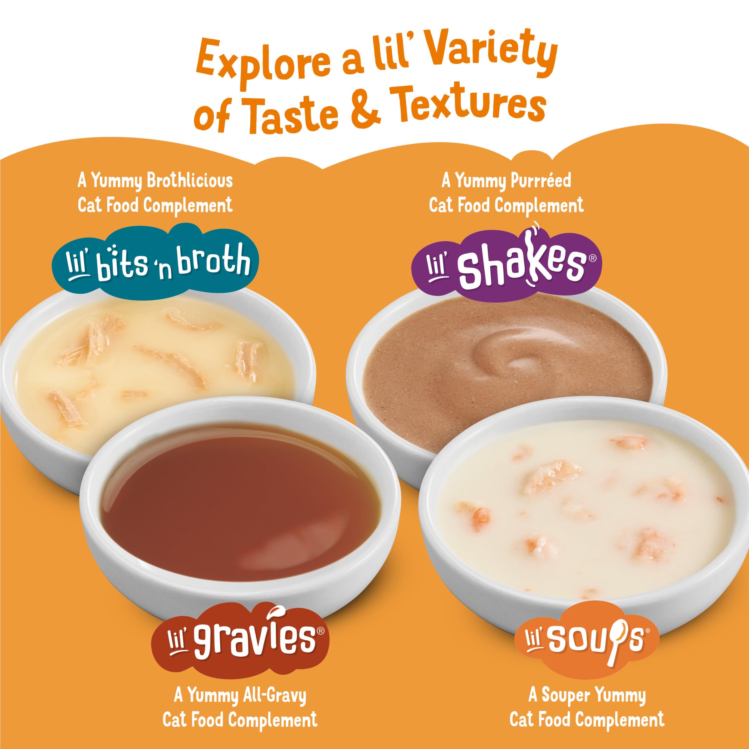 Friskies Lil' Soups texture close-up highlights bite-sized goodness