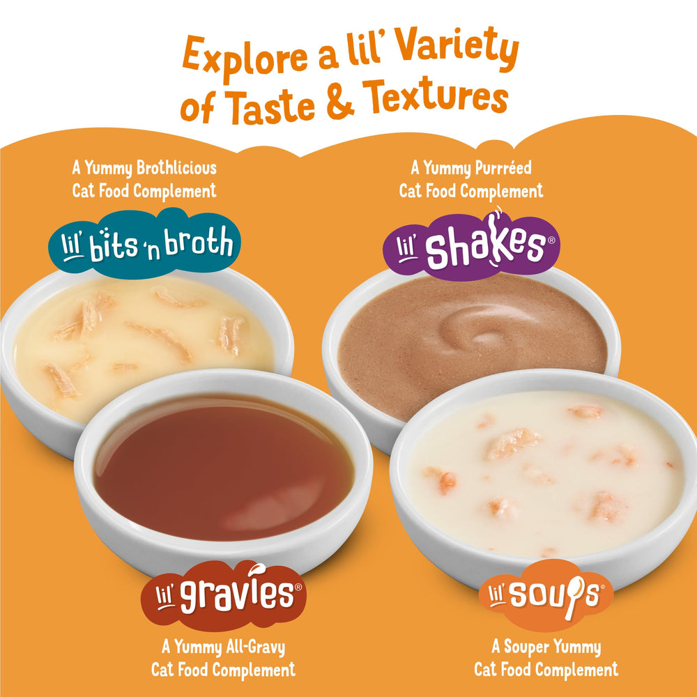 Friskies Lil' Soups texture close-up highlights bite-sized goodness