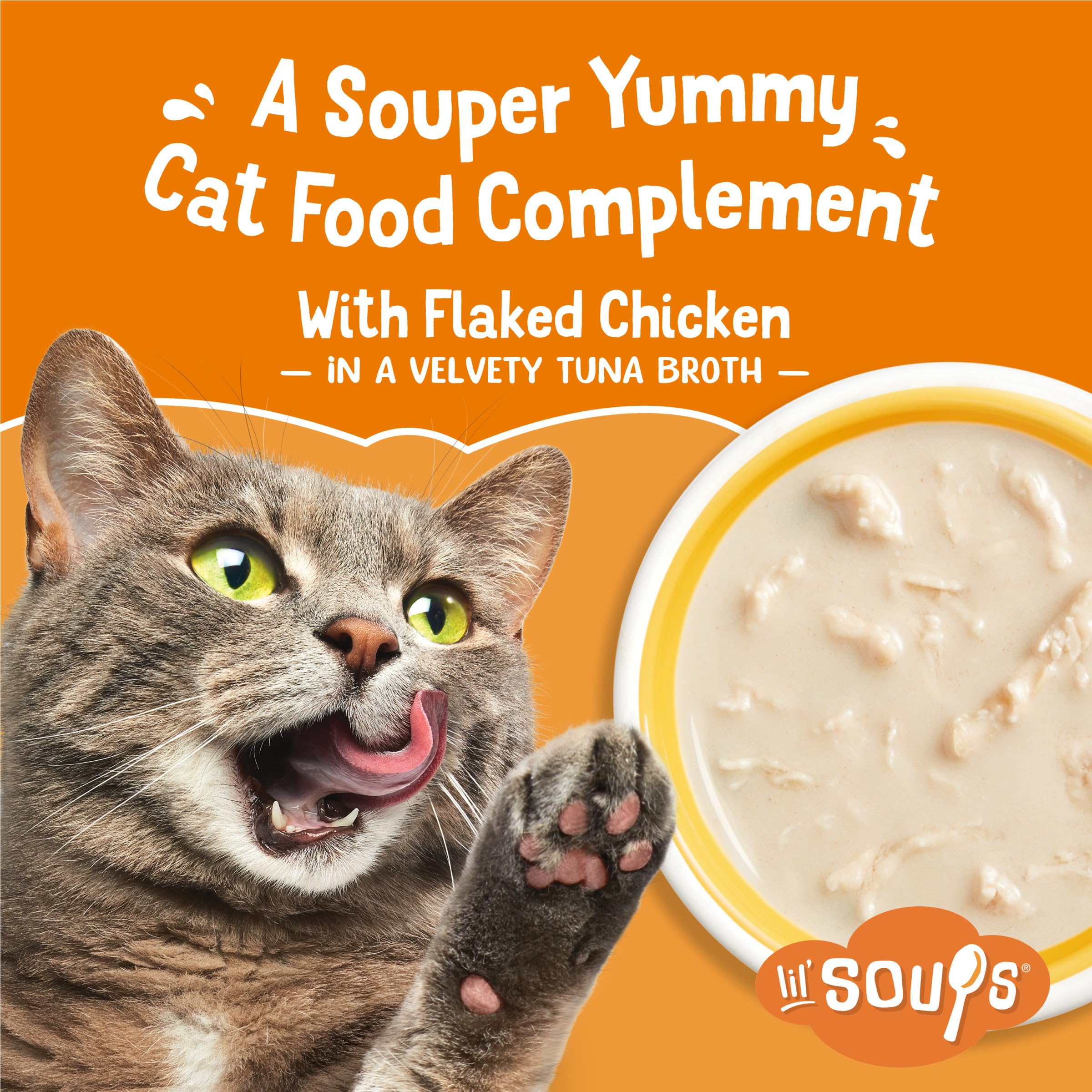 Friskies Lil' Soups velvety tuna broth cup adds moisture to bites