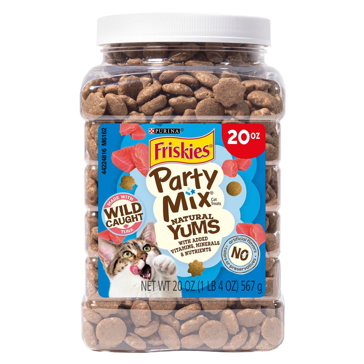 Friskies Natural Yums tuna canister close-up showing real tuna flavor