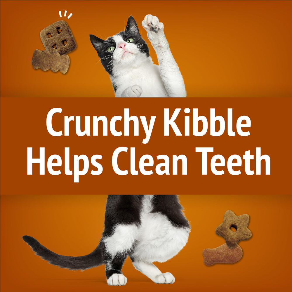 Friskies Party Mix Chicken Lovers Crunch ingredients label highlighting real chicken first.
