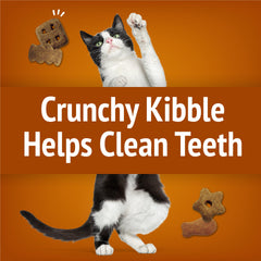 Friskies Party Mix Chicken Lovers Crunch ingredients label highlighting real chicken first.