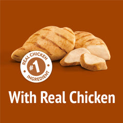 Friskies Party Mix Chicken Lovers Crunch treat bite showing crunchy texture.