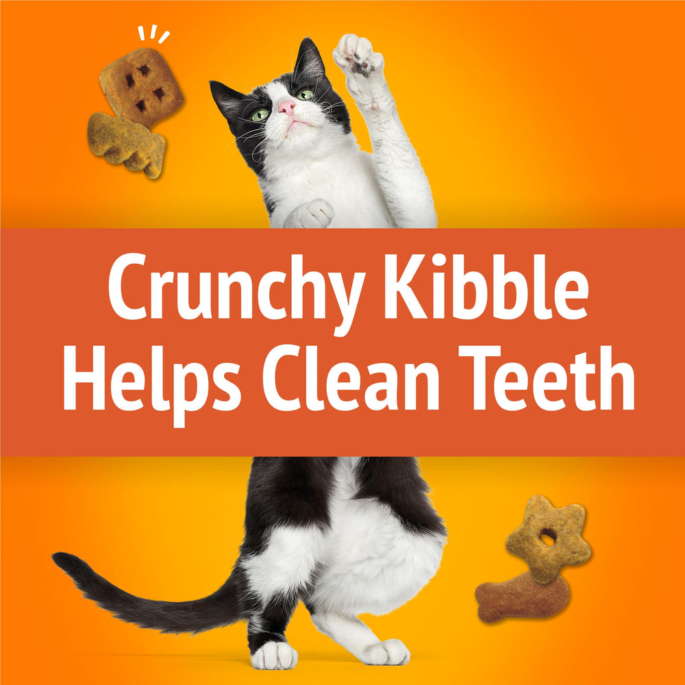 Friskies Party Mix Original Crunch liver and turkey flavors highlighted for savor.
