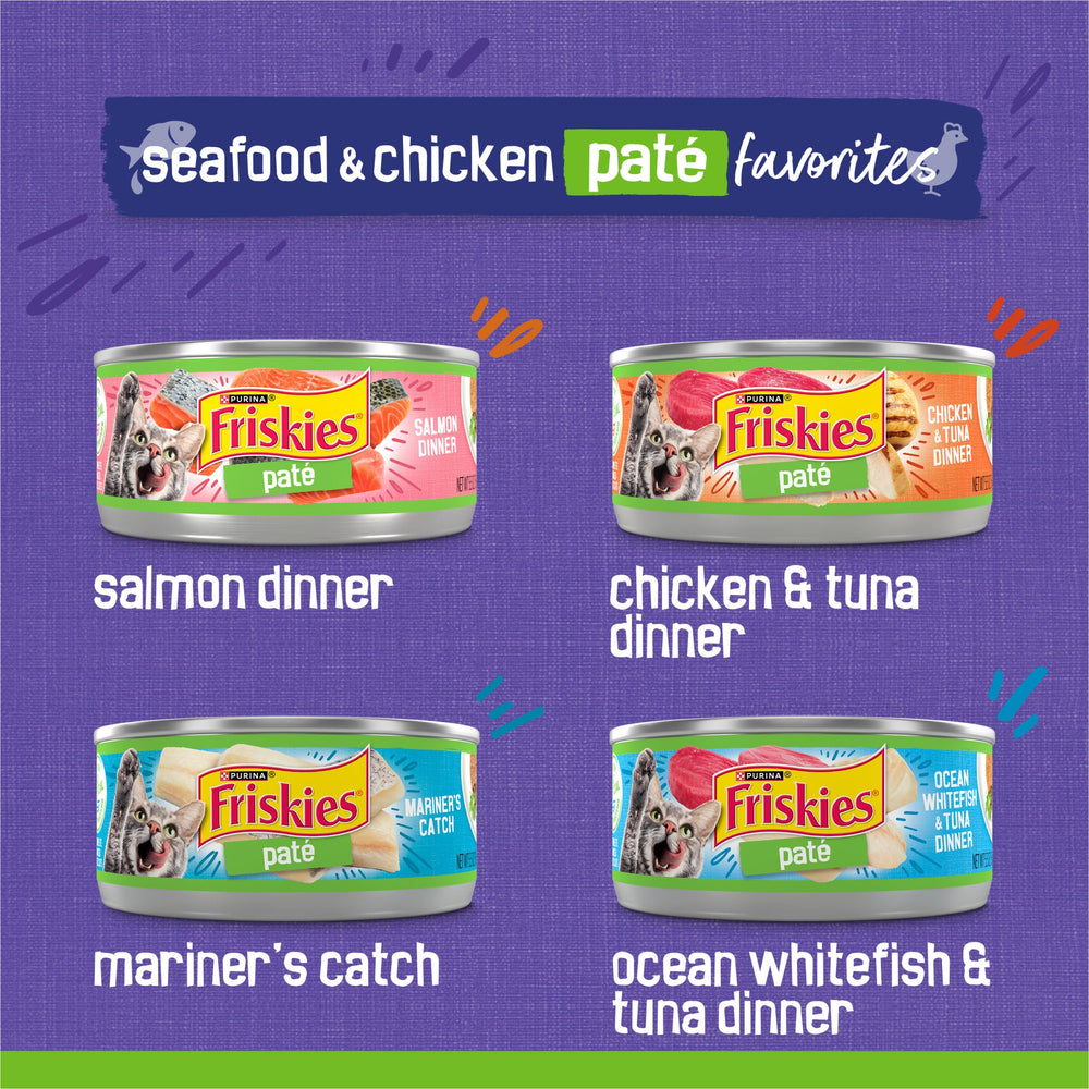 Friskies Pate Chicken Cans offer real chicken texture for nibbling.