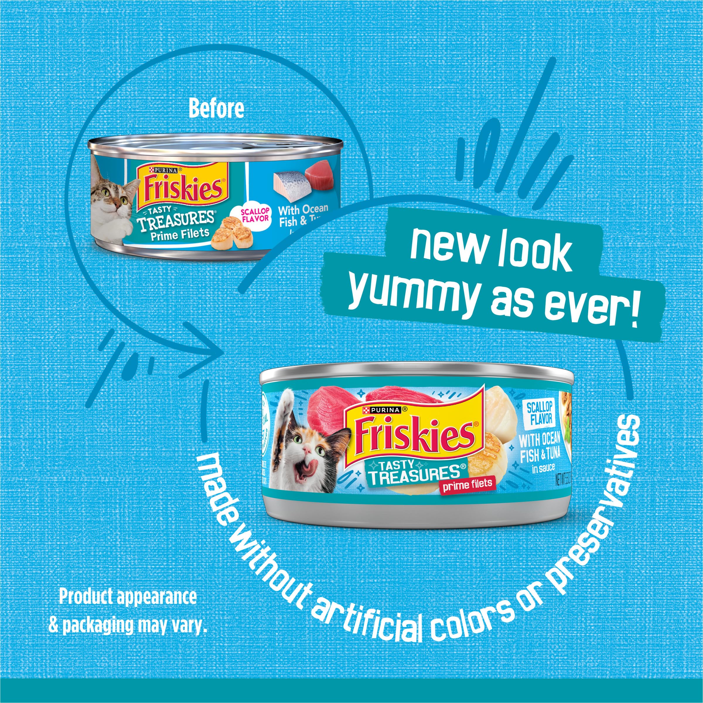 Friskies Tasty Treasures high-protein formula supports adult cat energy