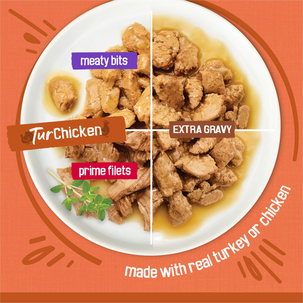 Friskies TurChicken extra gravy chunky turkey in savory gravy with moist chunks