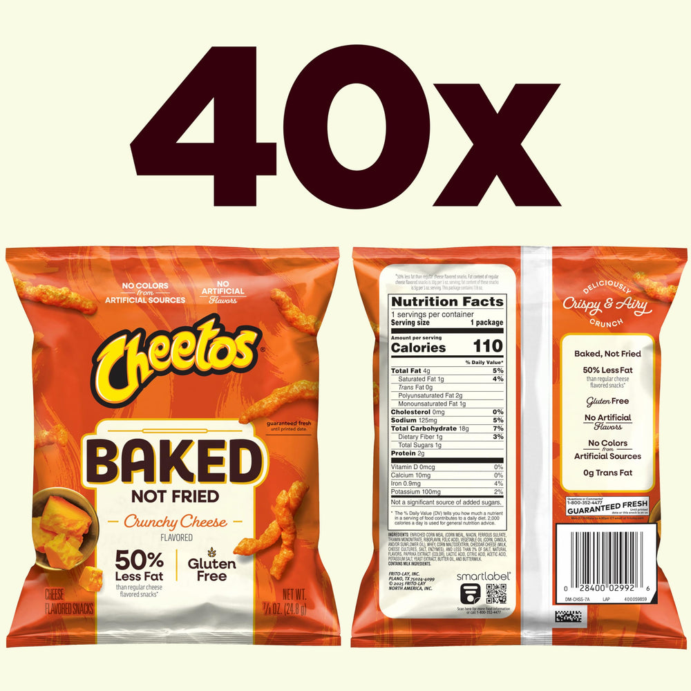 Frito Lay Baked Cheetos Crunchy Cheese snacks—crisp, lighter option for snacking.
