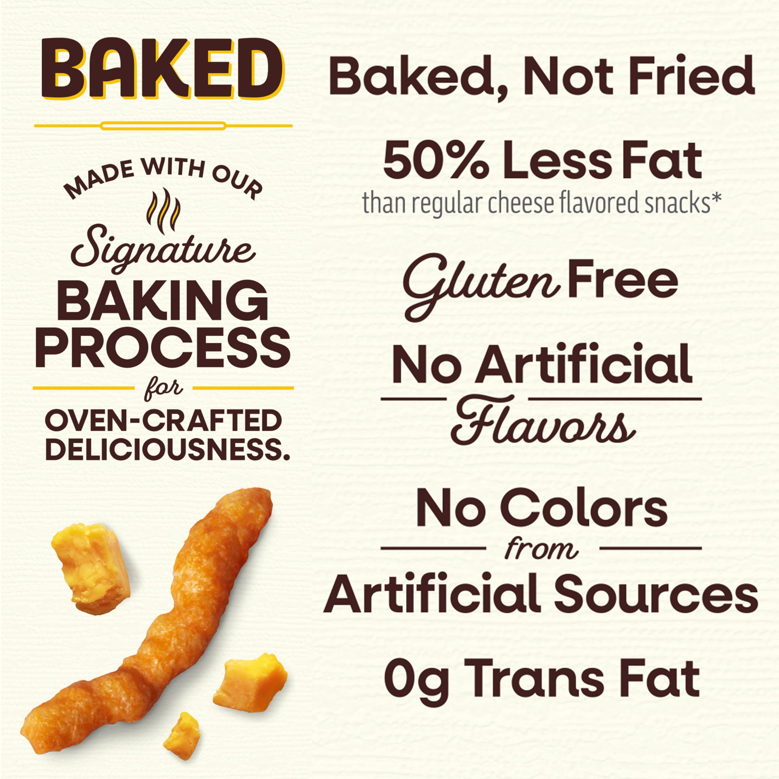 Frito Lay Baked Cheetos Crunchy Cheese—50% less fat per bag, on-the-go friendly.