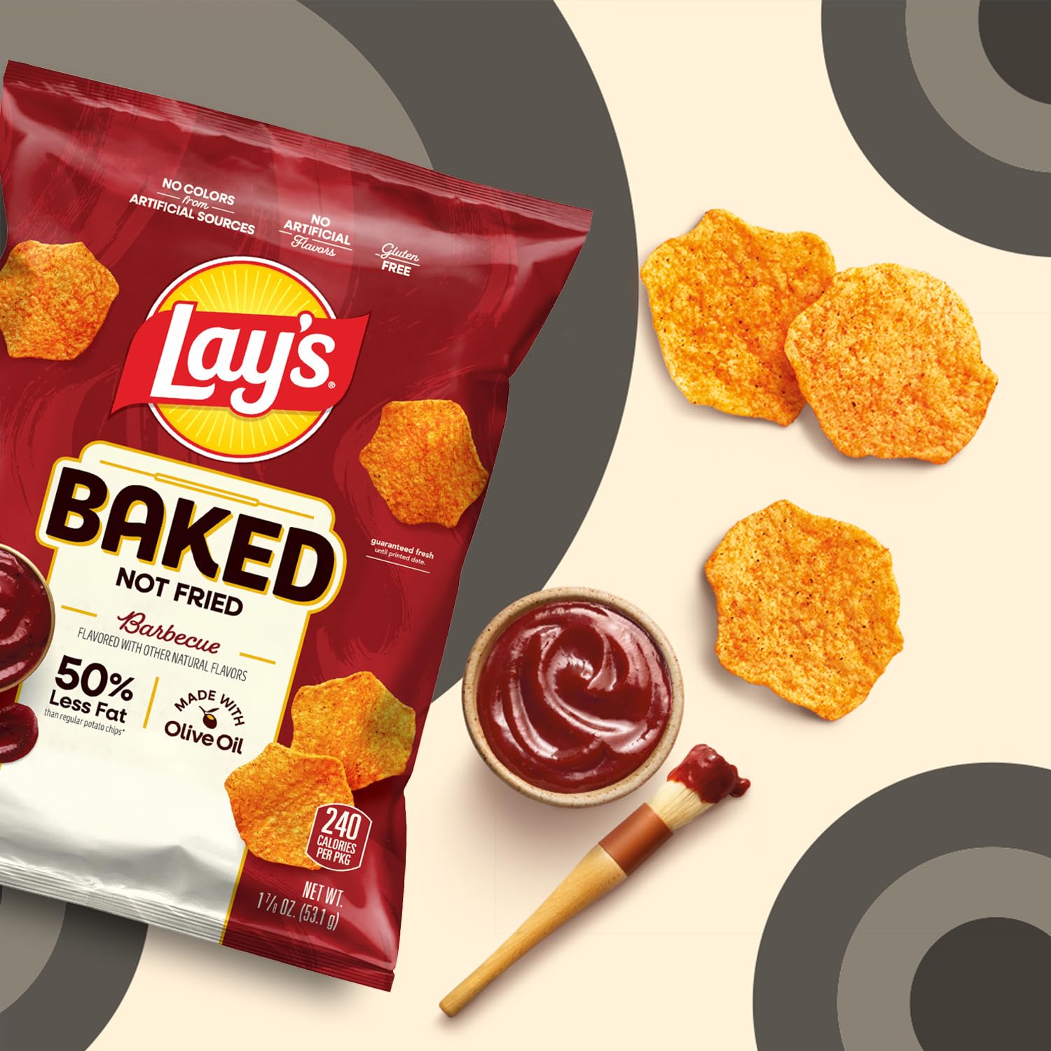 60-pack box opened to reveal individual Baked Lay's Barbecue bags.