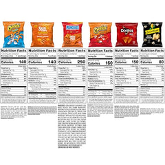 Assorted snacks from the Frito-Lay Cheesy Mix Variety Pack displayed on a table