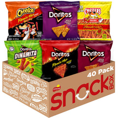 Frito-Lay Fiery Mix Cheetos Flamin' Hot bag showing bold crunch for spicy snacking on the go.