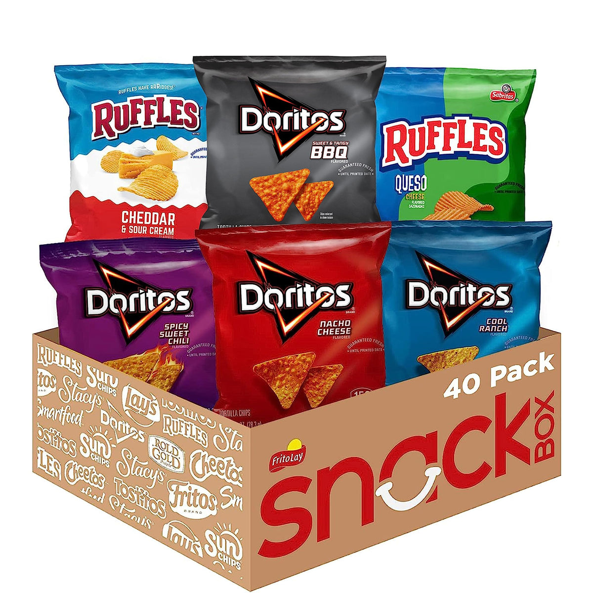 Frito-Lay Ruffles and Doritos bold variety pack front view for on-the-go snacking