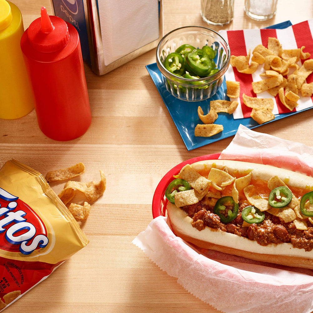 Snack idea: lunch-friendly Fritos pairing with dips and toppings.