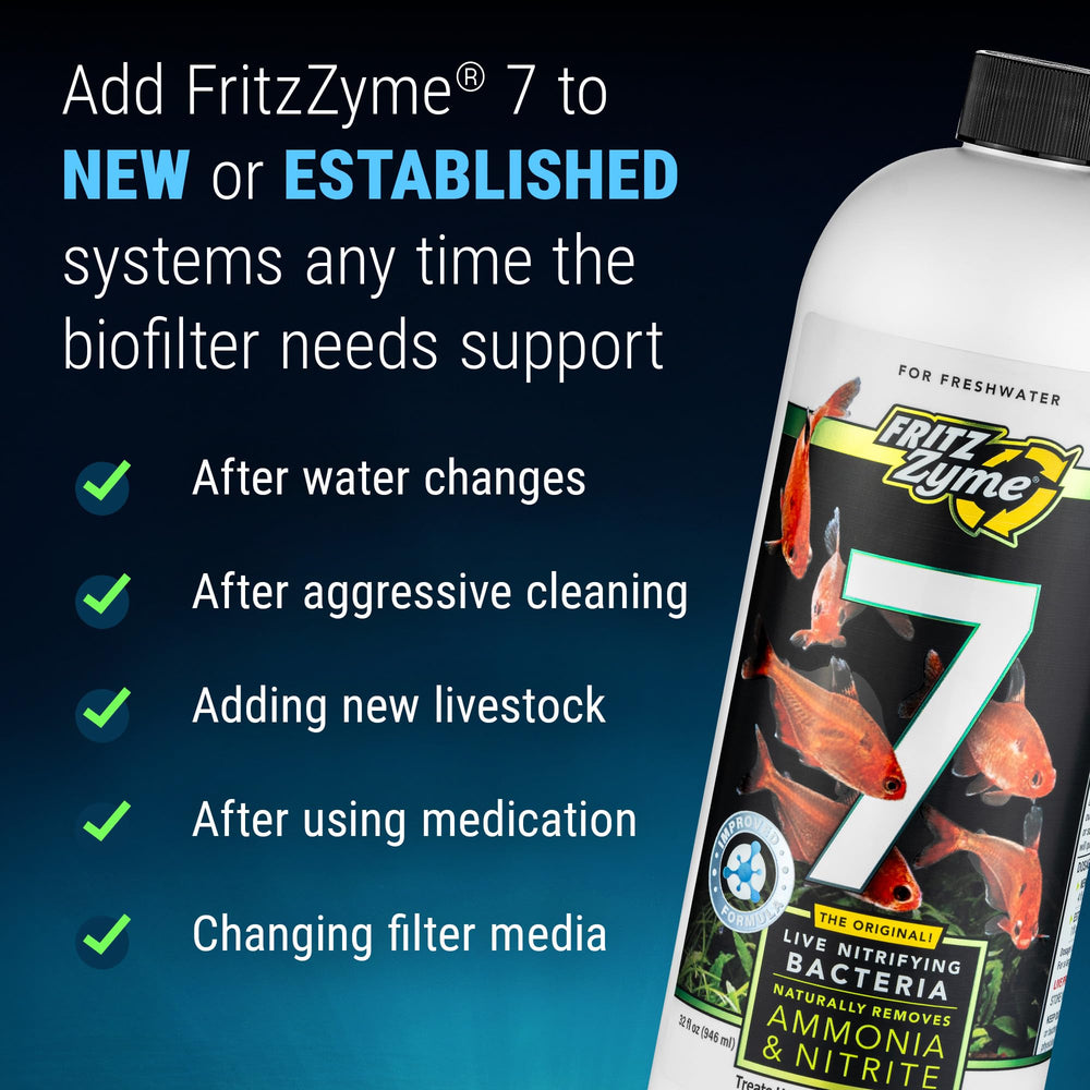 FritzZyme 7 bottle being dispensed demonstrates simple dosing during tank upkeep.