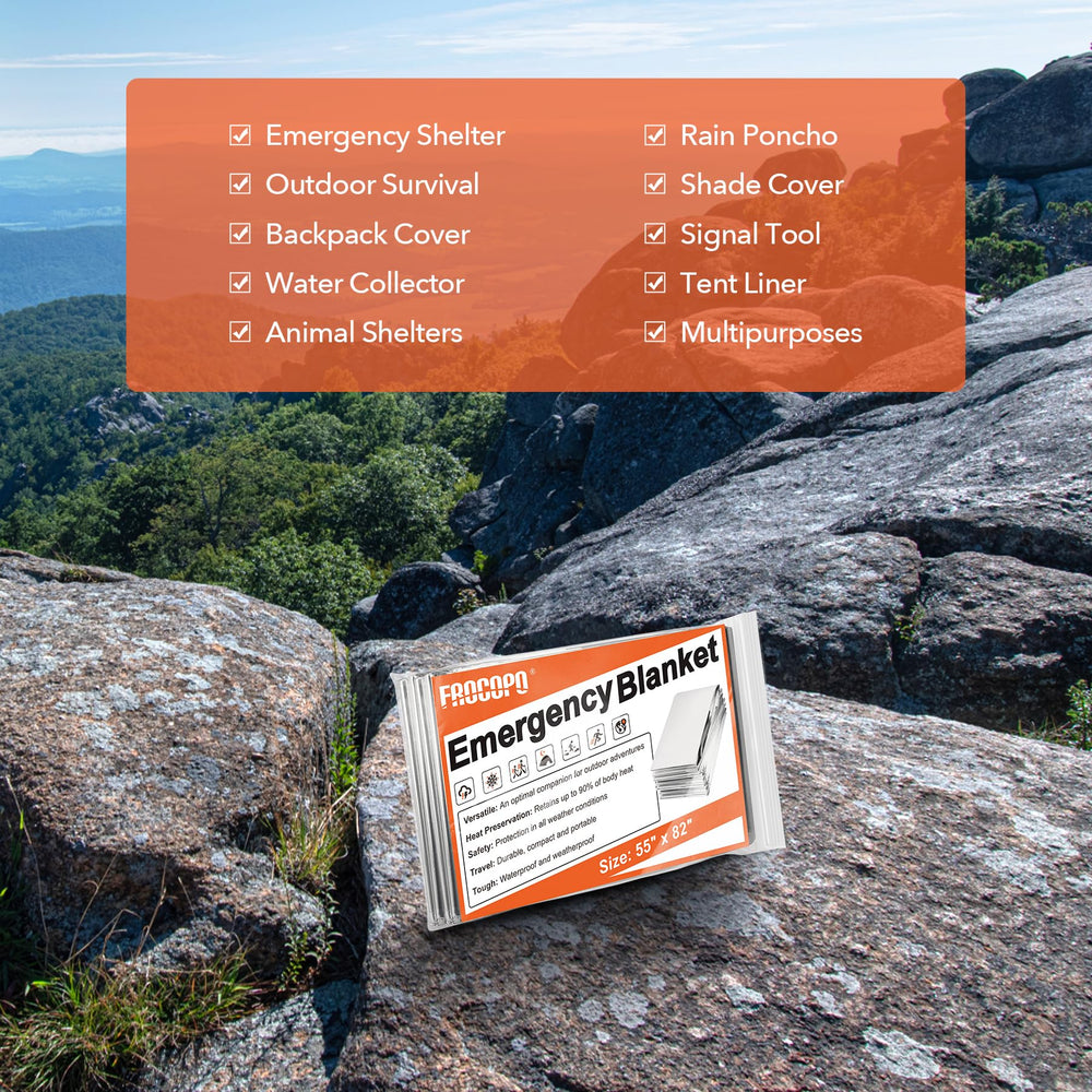 Frocopo emergency blanket reflects heat for outdoor warmth