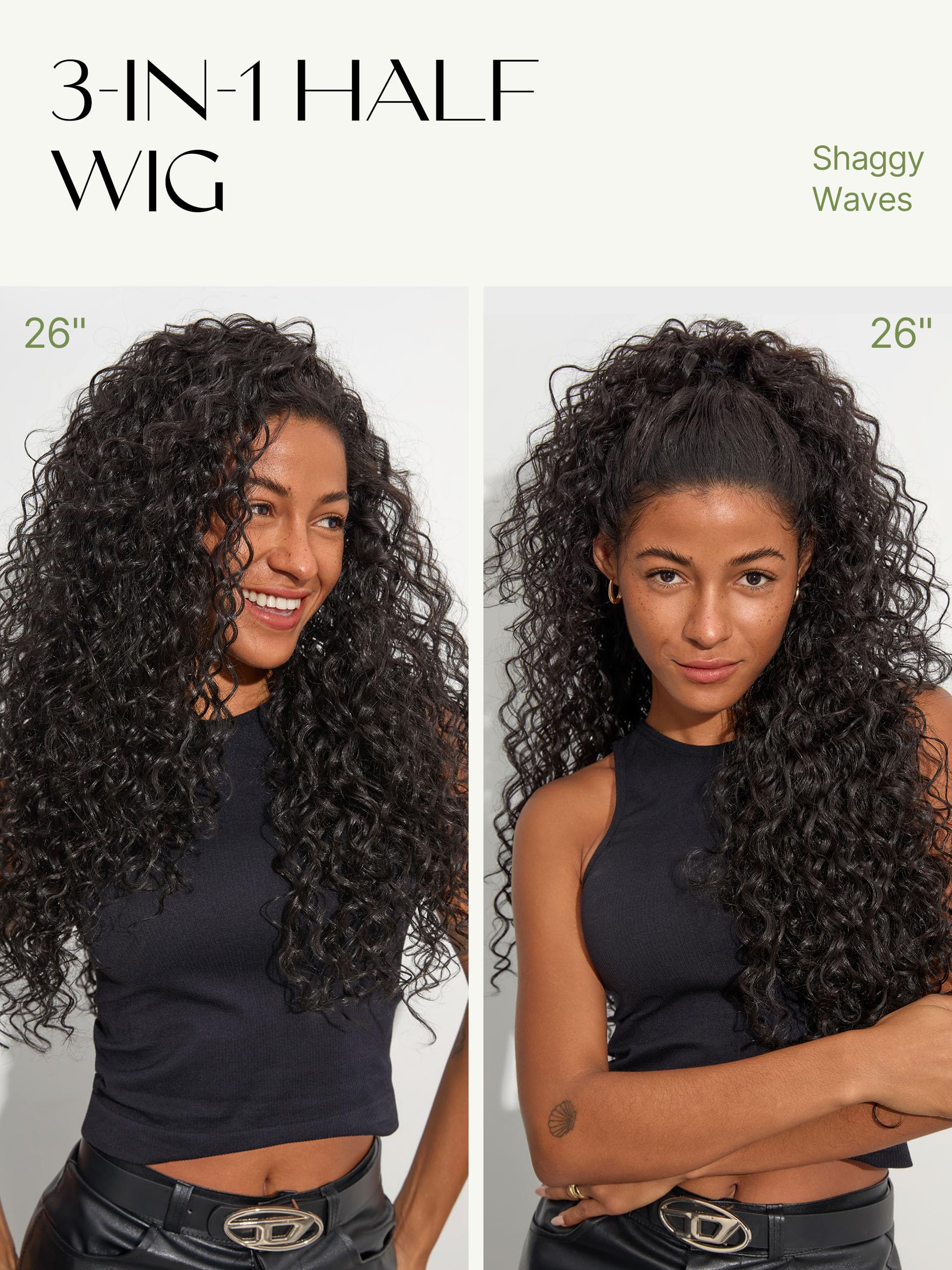 Frodio Curly Half Wig showing drawstring cap for quick secure fit