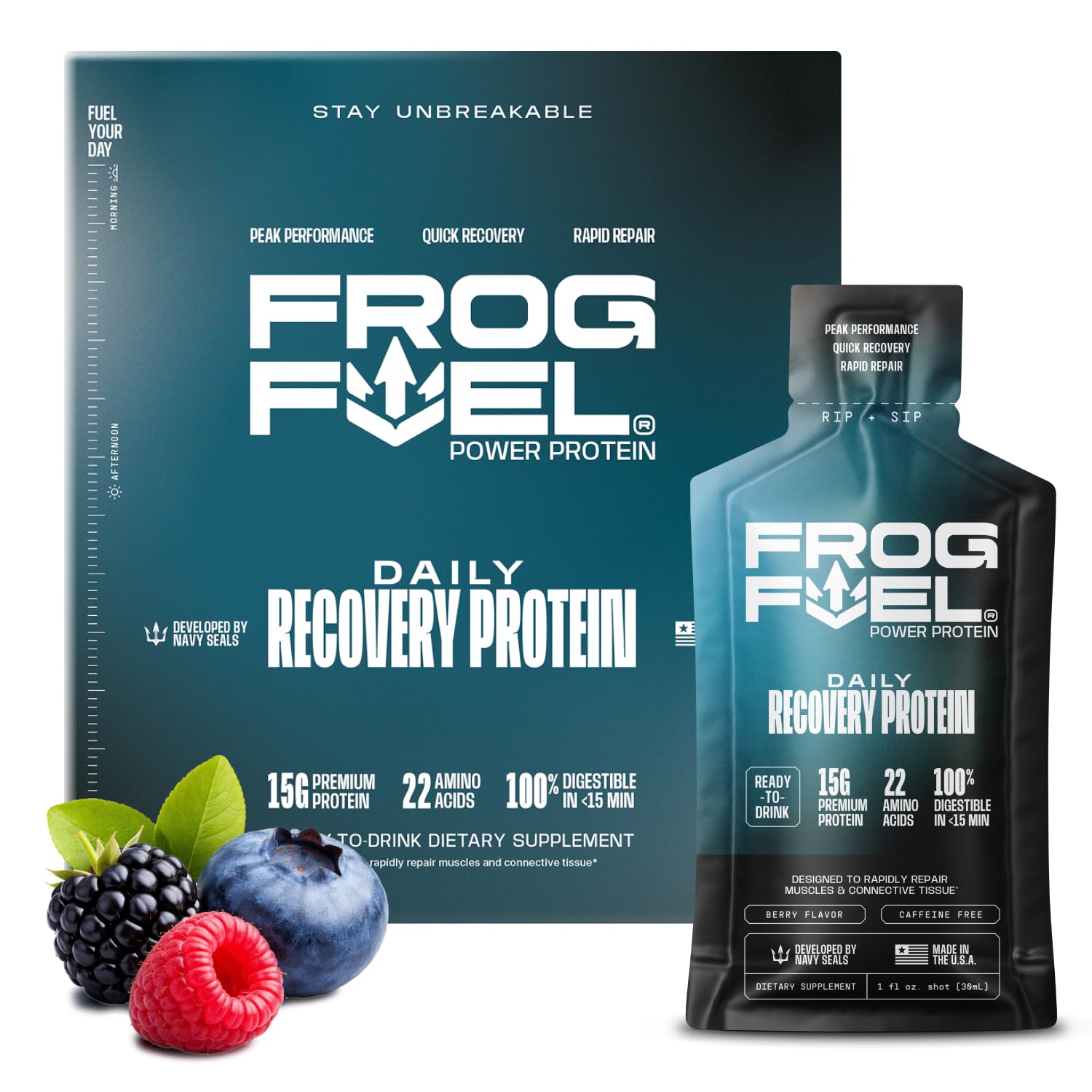 Frog Fuel Power Berry 1oz bottle for on the go protein and quick recovery.