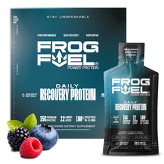 Frog Fuel Power Berry 1oz bottle for on the go protein and quick recovery.