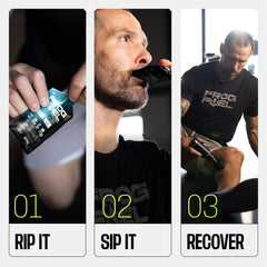 Frog Fuel Power Berry pack in pocket for pre or post workout fuel.